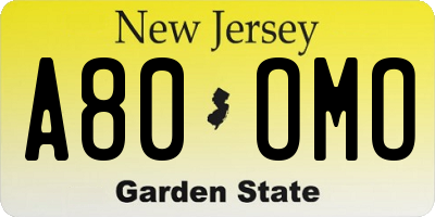 NJ license plate A80OMO