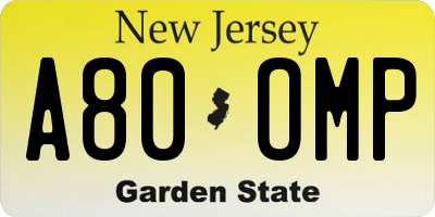 NJ license plate A80OMP