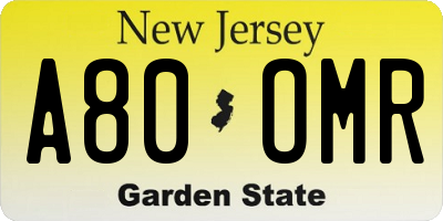NJ license plate A80OMR