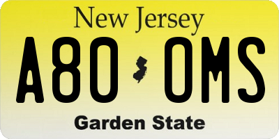 NJ license plate A80OMS