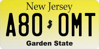 NJ license plate A80OMT