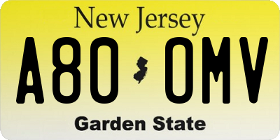 NJ license plate A80OMV
