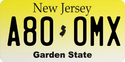 NJ license plate A80OMX