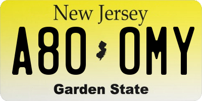 NJ license plate A80OMY