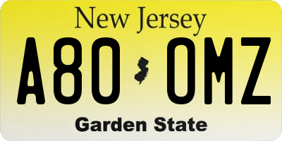 NJ license plate A80OMZ