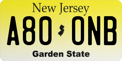 NJ license plate A80ONB