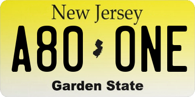 NJ license plate A80ONE