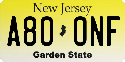 NJ license plate A80ONF