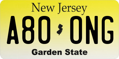 NJ license plate A80ONG