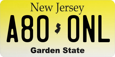 NJ license plate A80ONL