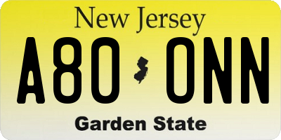 NJ license plate A80ONN