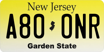 NJ license plate A80ONR