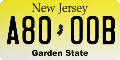 NJ license plate A80OOB