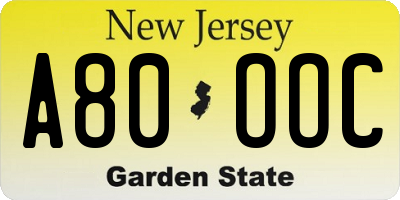NJ license plate A80OOC
