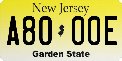 NJ license plate A80OOE