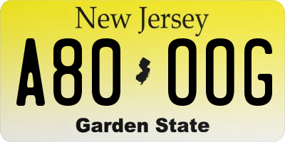 NJ license plate A80OOG