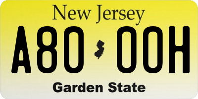 NJ license plate A80OOH
