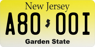 NJ license plate A80OOI