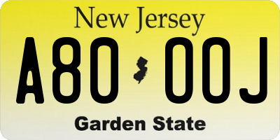 NJ license plate A80OOJ
