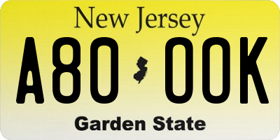 NJ license plate A80OOK