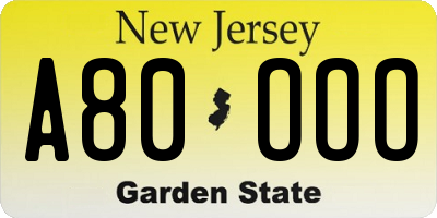 NJ license plate A80OOO