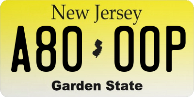 NJ license plate A80OOP