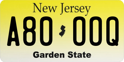 NJ license plate A80OOQ