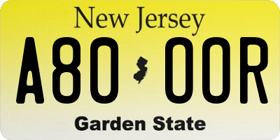 NJ license plate A80OOR
