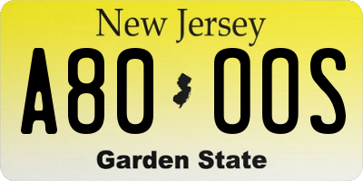 NJ license plate A80OOS