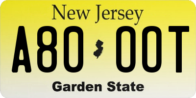 NJ license plate A80OOT
