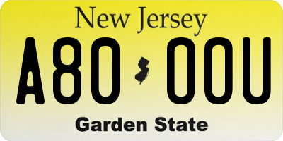 NJ license plate A80OOU
