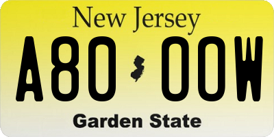 NJ license plate A80OOW