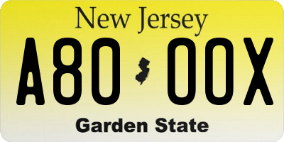 NJ license plate A80OOX