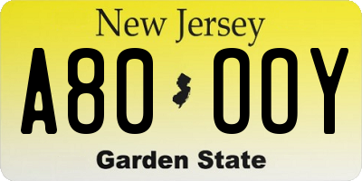 NJ license plate A80OOY