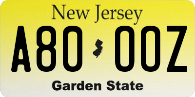 NJ license plate A80OOZ