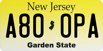 NJ license plate A80OPA