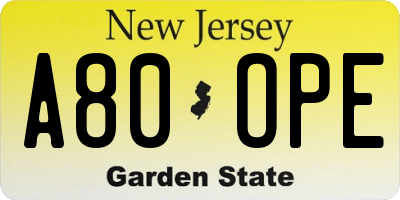 NJ license plate A80OPE