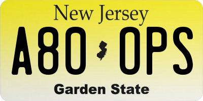 NJ license plate A80OPS