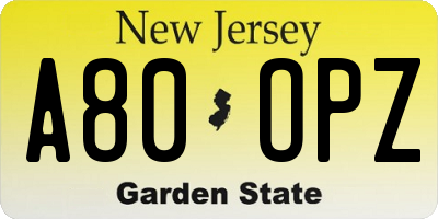 NJ license plate A80OPZ