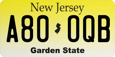 NJ license plate A80OQB
