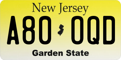 NJ license plate A80OQD