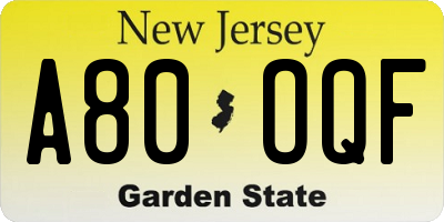 NJ license plate A80OQF