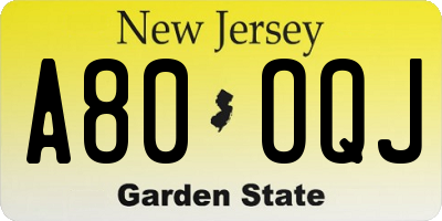 NJ license plate A80OQJ