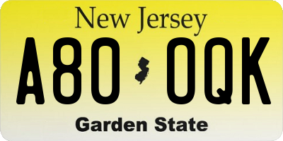 NJ license plate A80OQK