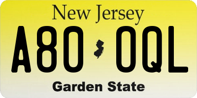 NJ license plate A80OQL