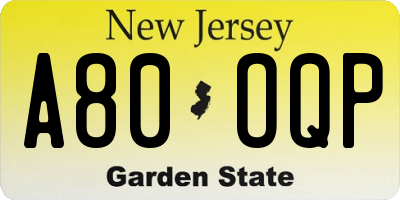 NJ license plate A80OQP