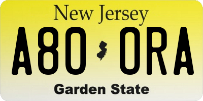 NJ license plate A80ORA