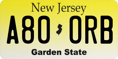 NJ license plate A80ORB