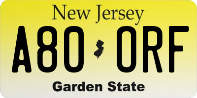 NJ license plate A80ORF