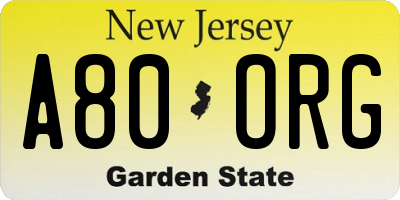 NJ license plate A80ORG